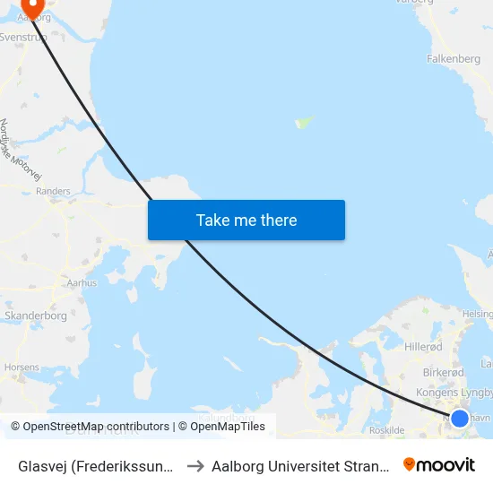 Glasvej (Frederikssundsvej) to Aalborg Universitet Strandvejen map