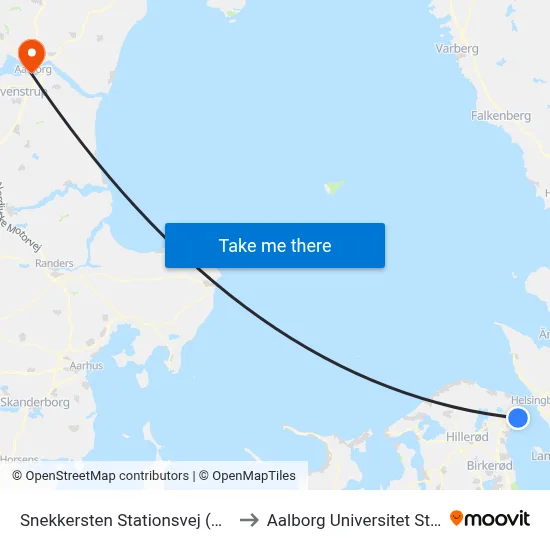 Snekkersten Stationsvej (Strandvejen) to Aalborg Universitet Strandvejen map