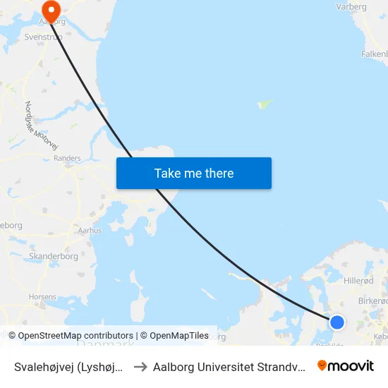 Svalehøjvej (Lyshøjvej) to Aalborg Universitet Strandvejen map
