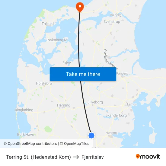 Tørring St. (Hedensted Kom) to Fjerritslev map