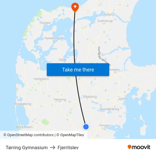 Tørring Gymnasium to Fjerritslev map
