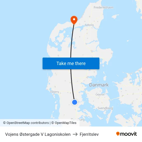 Vojens Østergade V Lagoniskolen to Fjerritslev map