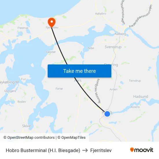 Hobro Busterminal (H.I. Biesgade) to Fjerritslev map
