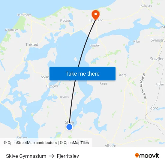 Skive Gymnasium to Fjerritslev map