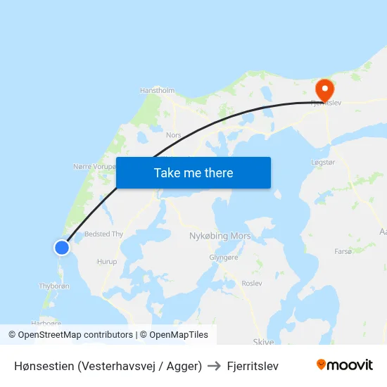 Hønsestien (Vesterhavsvej / Agger) to Fjerritslev map