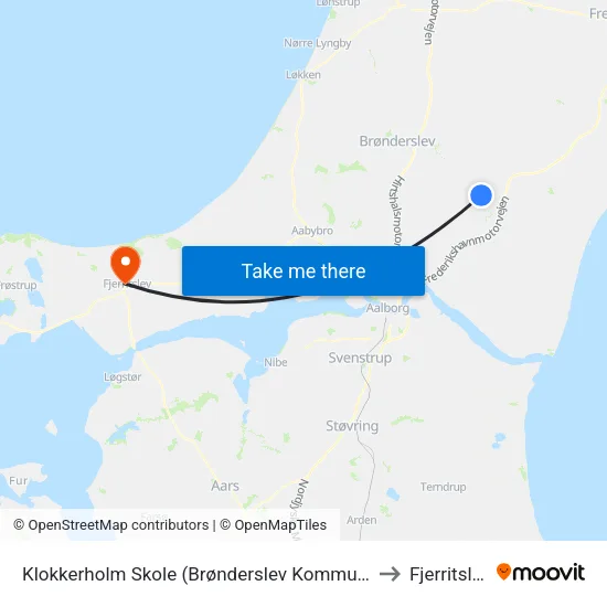 Klokkerholm Skole (Brønderslev Kommune) to Fjerritslev map