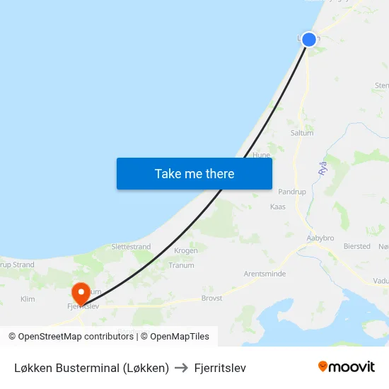 Løkken Busterminal (Løkken) to Fjerritslev map