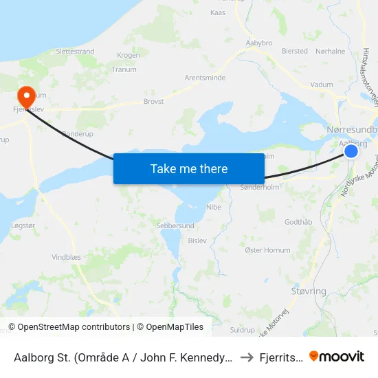 Aalborg St. (Område A / John F. Kennedys Plads) to Fjerritslev map