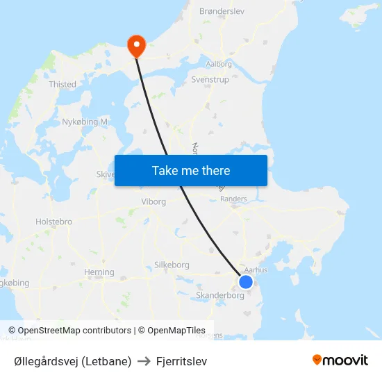Øllegårdsvej (Letbane) to Fjerritslev map