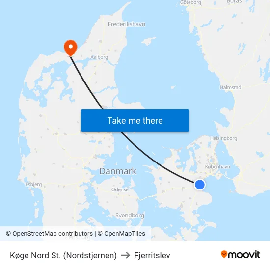Køge Nord St. (Nordstjernen) to Fjerritslev map