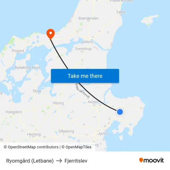 Ryomgård (Letbane) to Fjerritslev map