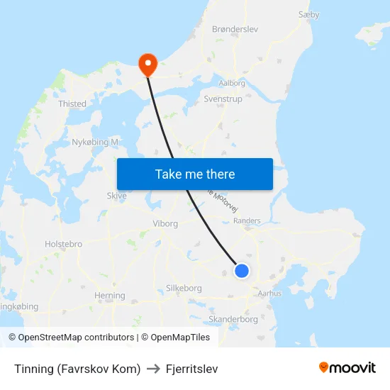 Tinning (Favrskov Kom) to Fjerritslev map