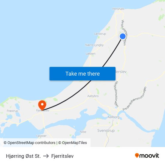 Hjørring Øst St. to Fjerritslev map