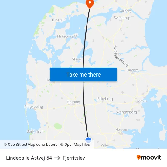 Lindeballe Åstvej 54 to Fjerritslev map