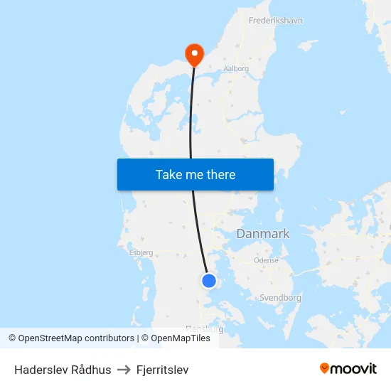 Haderslev Rådhus to Fjerritslev map