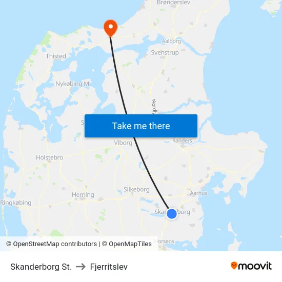 Skanderborg St. to Fjerritslev map