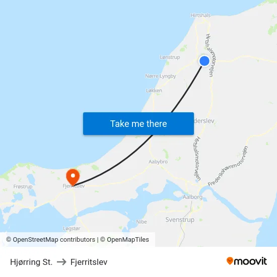 Hjørring St. to Fjerritslev map