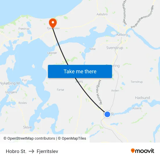 Hobro St. to Fjerritslev map