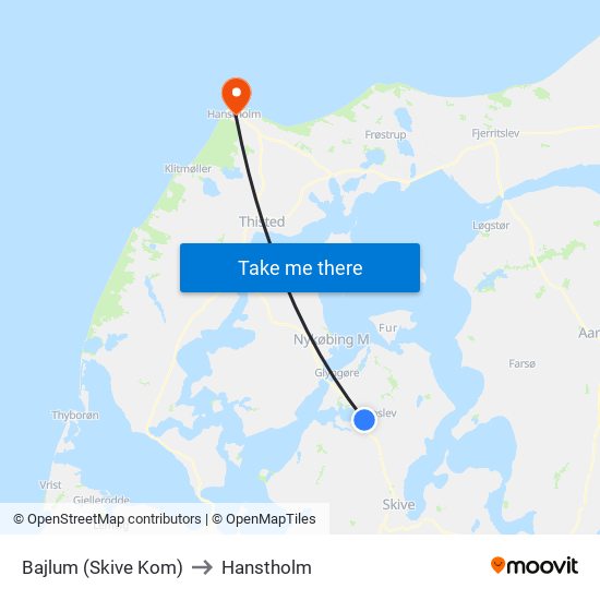 Bajlum (Skive Kom) to Hanstholm map