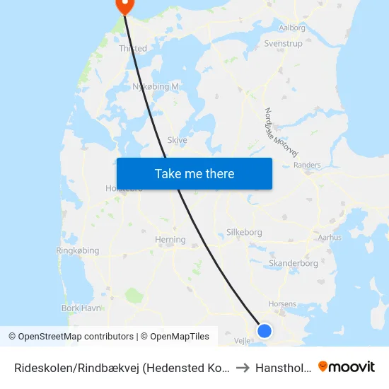 Rideskolen/Rindbækvej (Hedensted Kom) to Hanstholm map