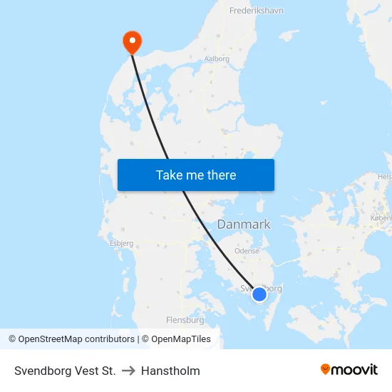 Svendborg Vest St. to Hanstholm map