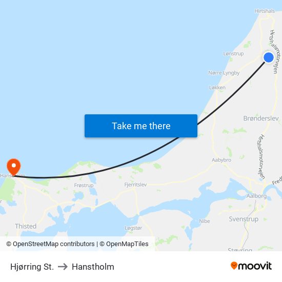 Hjørring St. to Hanstholm map