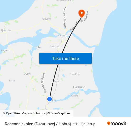 Rosendalskolen (Døstrupvej / Hobro) to Hjallerup map