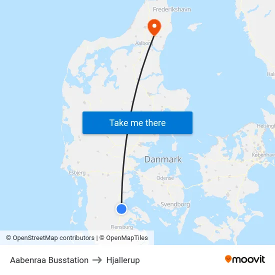 Aabenraa Busstation to Hjallerup map