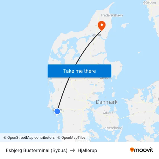 Esbjerg Busterminal (Bybus) to Hjallerup map