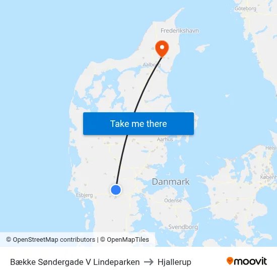 Bække Søndergade V Lindeparken to Hjallerup map