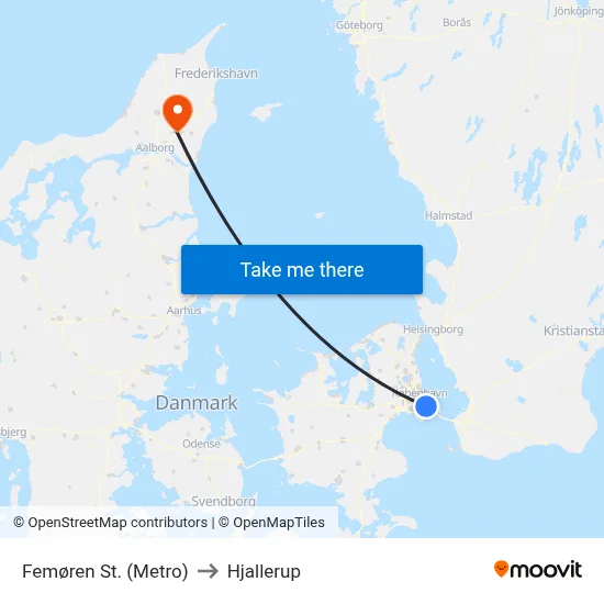 Femøren St. (Metro) to Hjallerup map