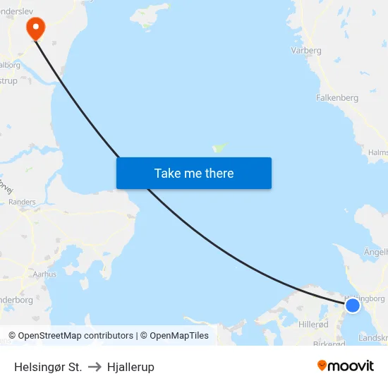 Helsingør St. to Hjallerup map