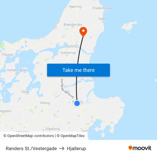 Randers St./Vestergade to Hjallerup map