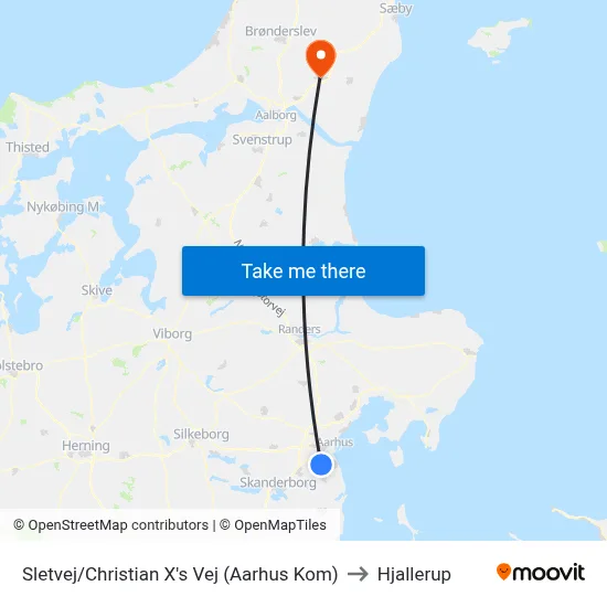 Sletvej/Christian X's Vej (Aarhus Kom) to Hjallerup map