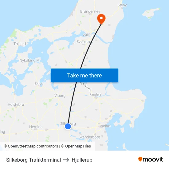 Silkeborg Trafikterminal to Hjallerup map