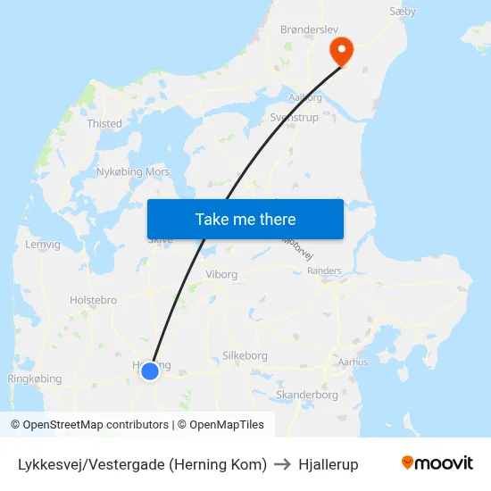 Lykkesvej/Vestergade (Herning Kom) to Hjallerup map