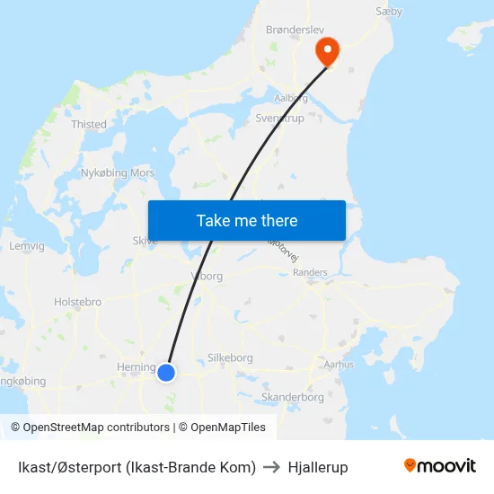 Ikast/Østerport (Ikast-Brande Kom) to Hjallerup map