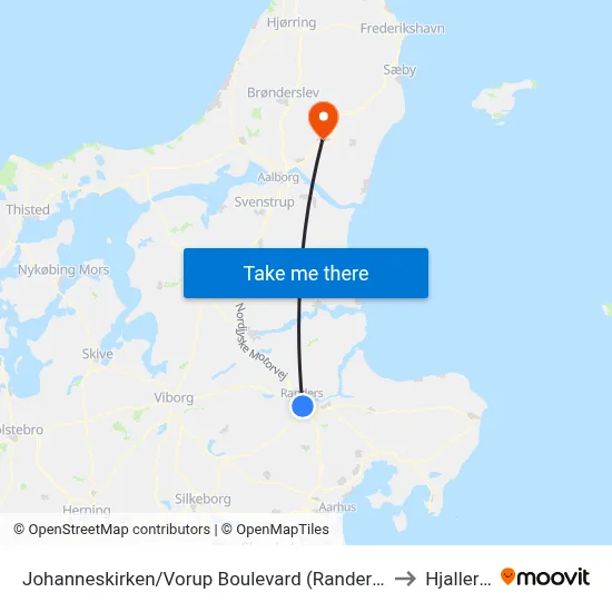 Johanneskirken/Vorup Boulevard (Randers Kom) to Hjallerup map