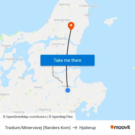 Tradium/Minervavej (Randers Kom) to Hjallerup map