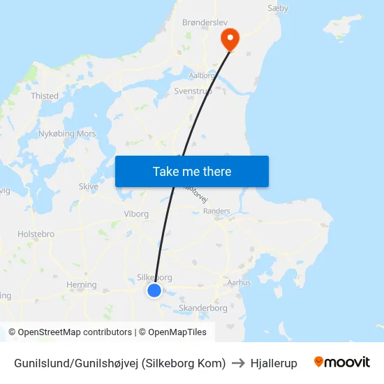Gunilslund/Gunilshøjvej (Silkeborg Kom) to Hjallerup map
