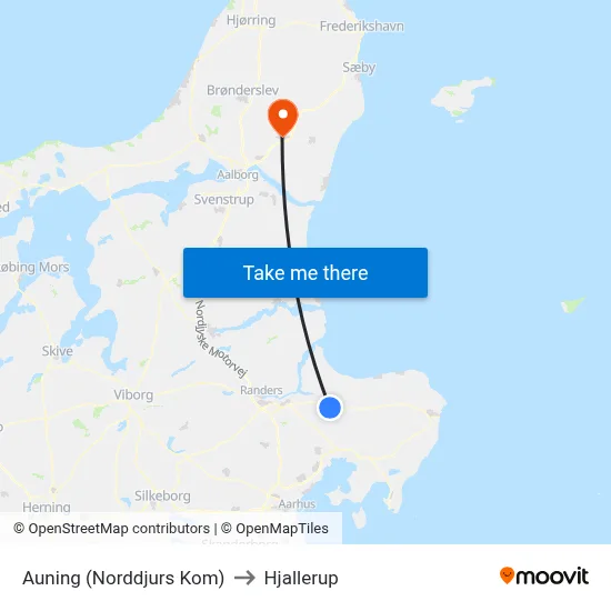 Auning (Norddjurs Kom) to Hjallerup map