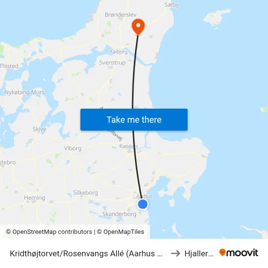 Kridthøjtorvet/Rosenvangs Allé (Aarhus Kom) to Hjallerup map