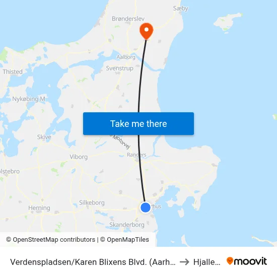 Verdenspladsen/Karen Blixens Blvd. (Aarhus Kom) to Hjallerup map