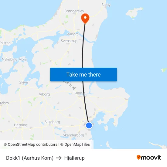 Dokk1 (Aarhus Kom) to Hjallerup map