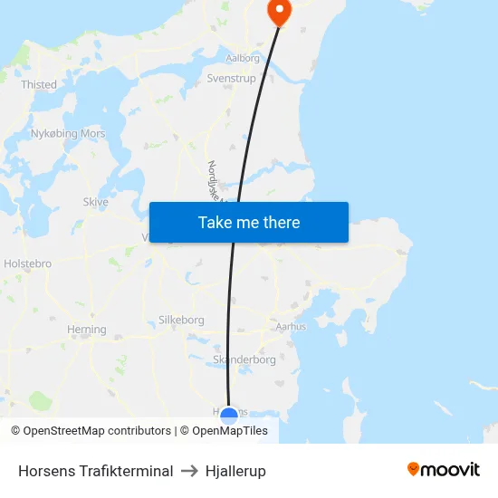 Horsens Trafikterminal to Hjallerup map