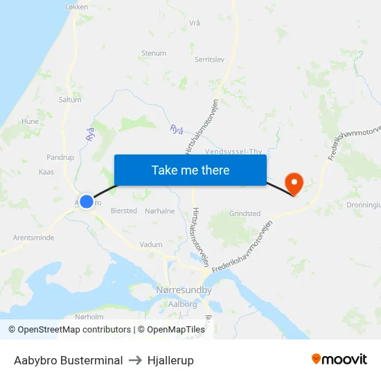 Aabybro Busterminal to Hjallerup map