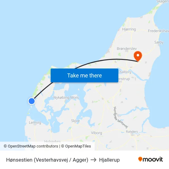 Hønsestien (Vesterhavsvej / Agger) to Hjallerup map