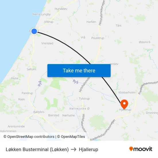Løkken Busterminal (Løkken) to Hjallerup map