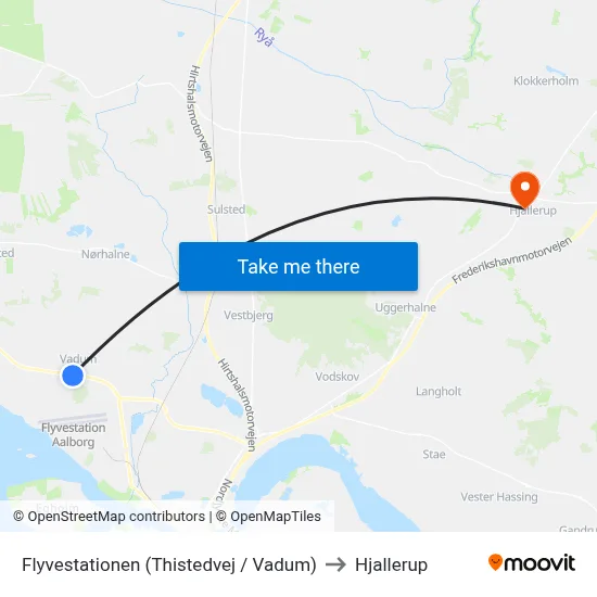 Flyvestationen (Thistedvej / Vadum) to Hjallerup map