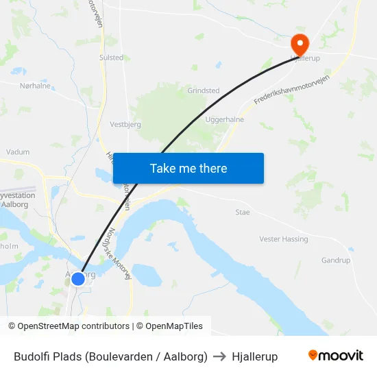 Budolfi Plads (Boulevarden / Aalborg) to Hjallerup map